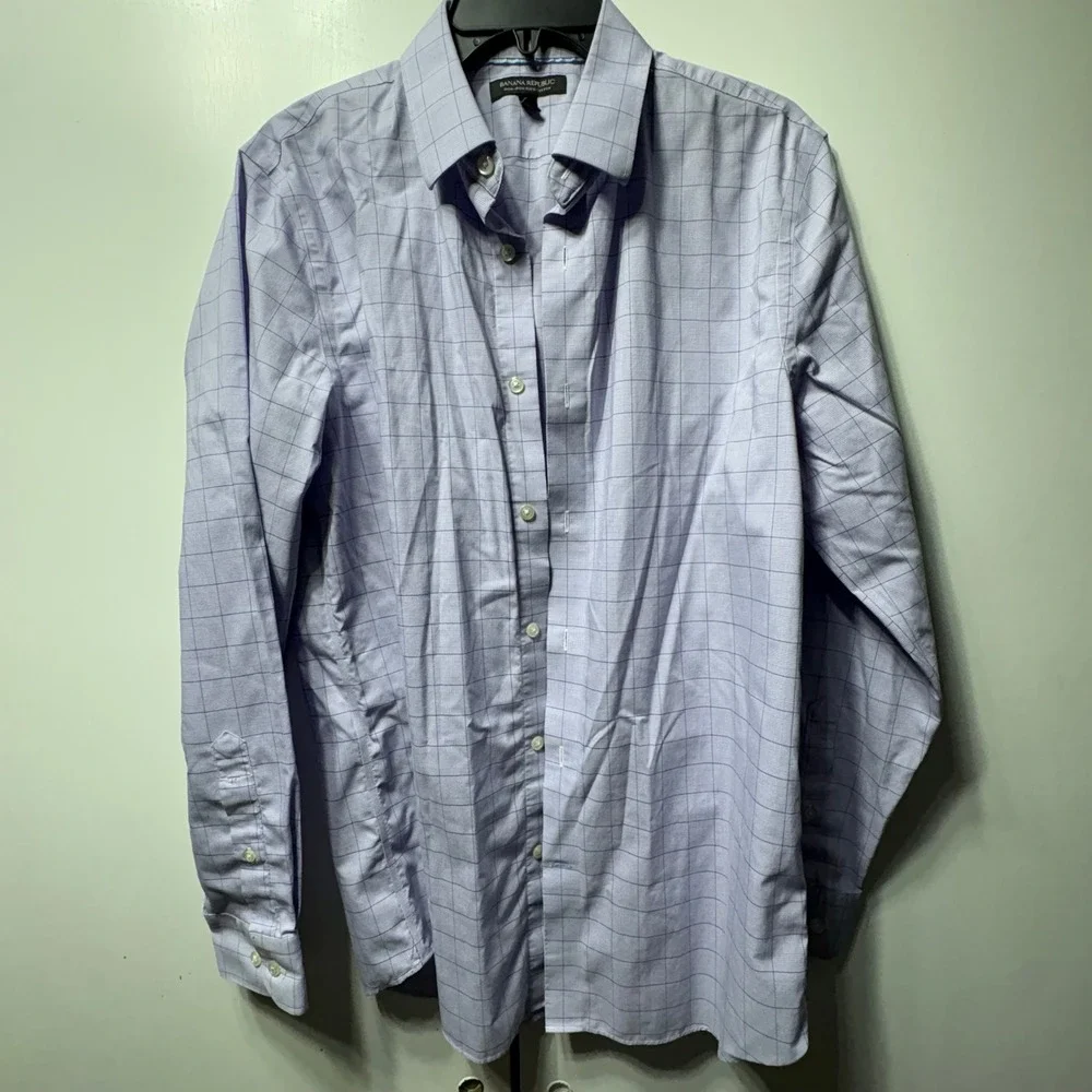 Banana Republic Mens Shirt Lot 6 Medium Blue Red Plaid Dot Cotton Non-Iron